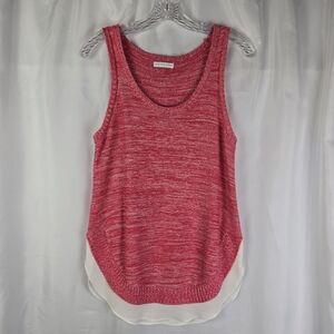 New York & Company Pink Marled Sweater Knit Mixed Media Layered Tank Top Small